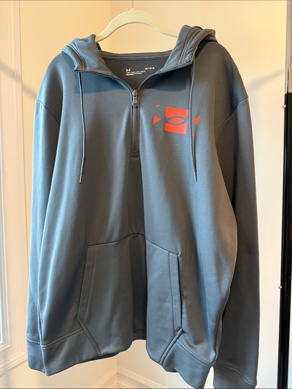 Under Armour Men's Dark Gray Half-Zip Hoodie with Orange Logo